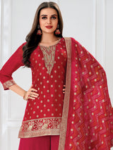 Red printed organza festive wear palazzo suit