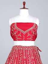 Red raw silk zardosi and beaded bridal lehenga choli