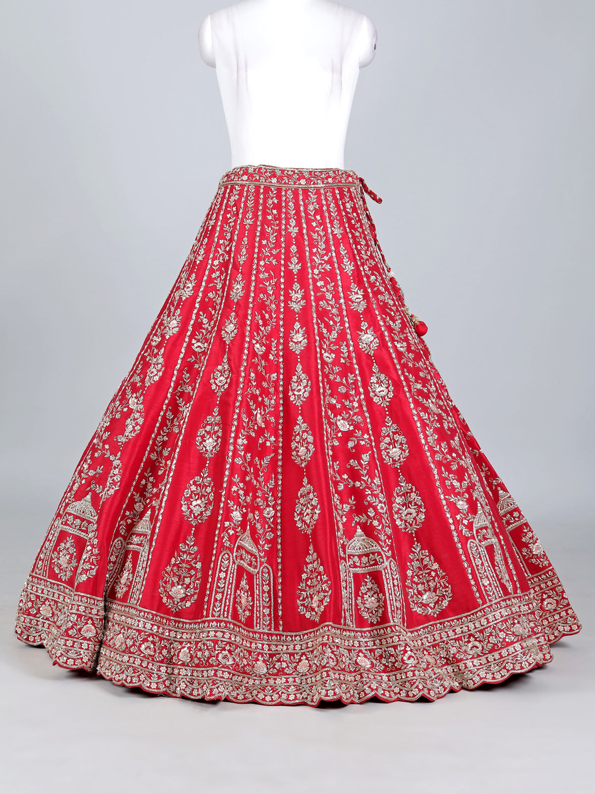 Red raw silk zardosi and beaded bridal lehenga choli