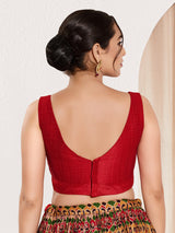 Red silk ready made blouse in zari weaving