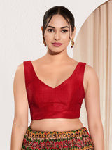 Red silk ready made blouse in zari weaving