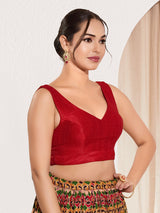 Red silk ready made blouse in zari weaving