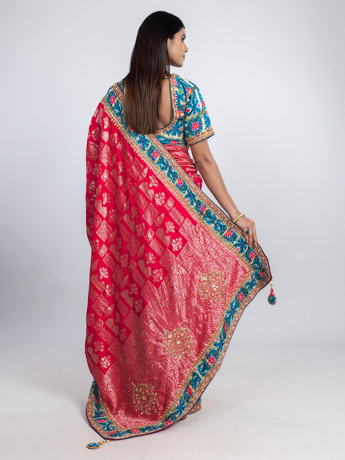 Red wedding wear saree in soft dola silk