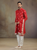 Red wedding wear silk kurta pajama with dupatta