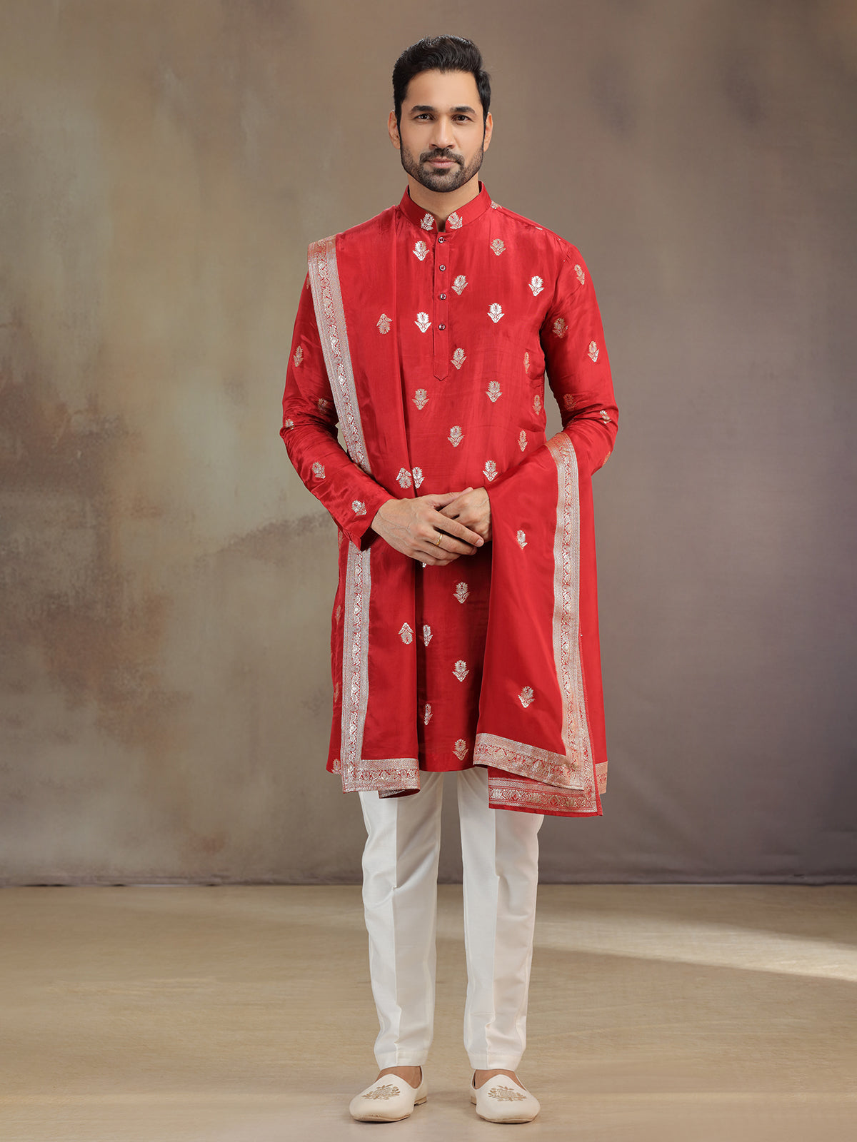 Red wedding wear silk kurta pajama with dupatta
