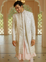 Rich cream silk groom sherwani