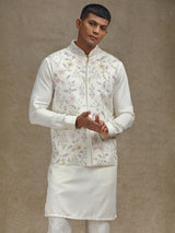 Cream waistcoat set with intricate embroidery