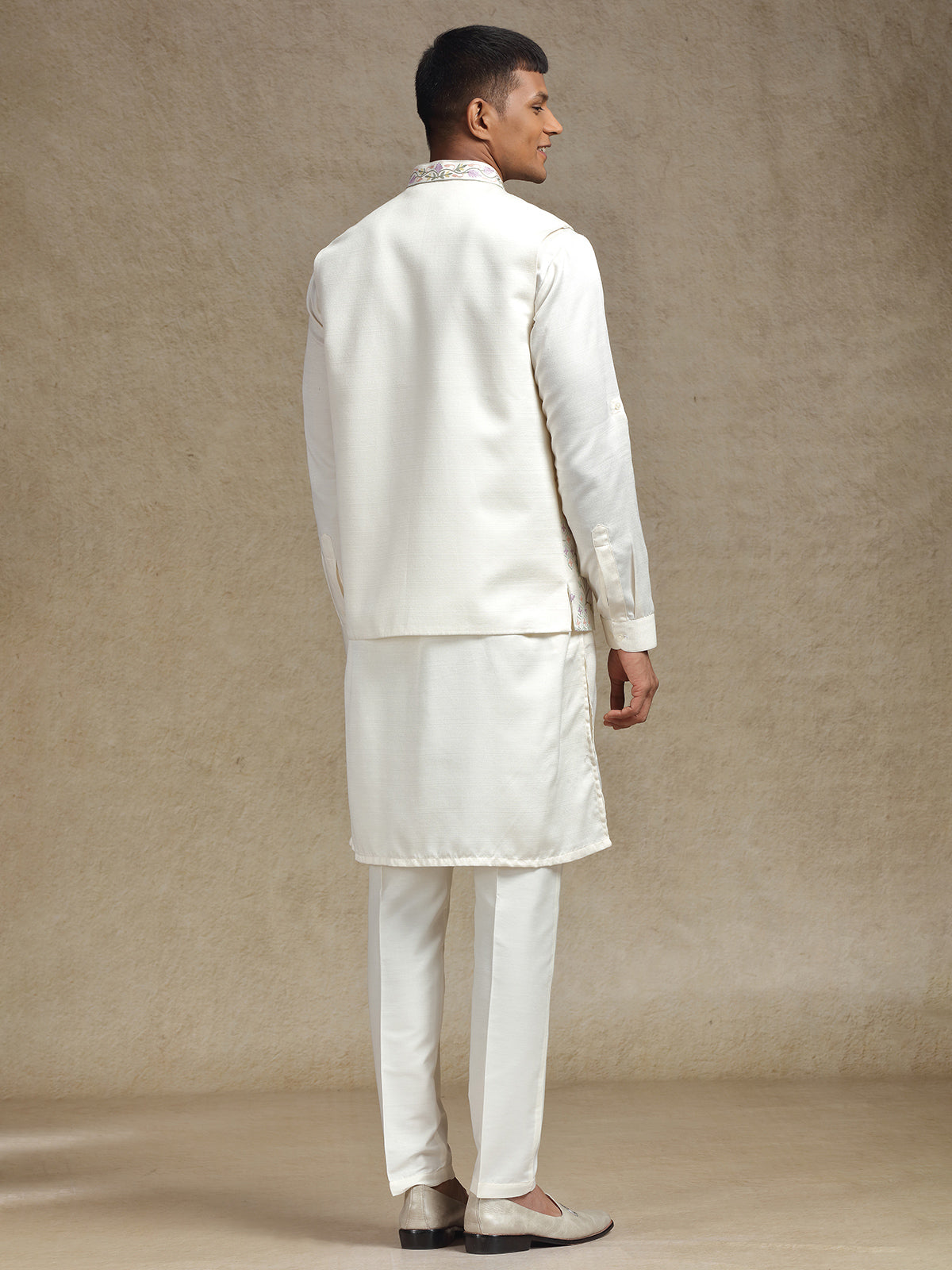 Cream waistcoat set with intricate embroidery