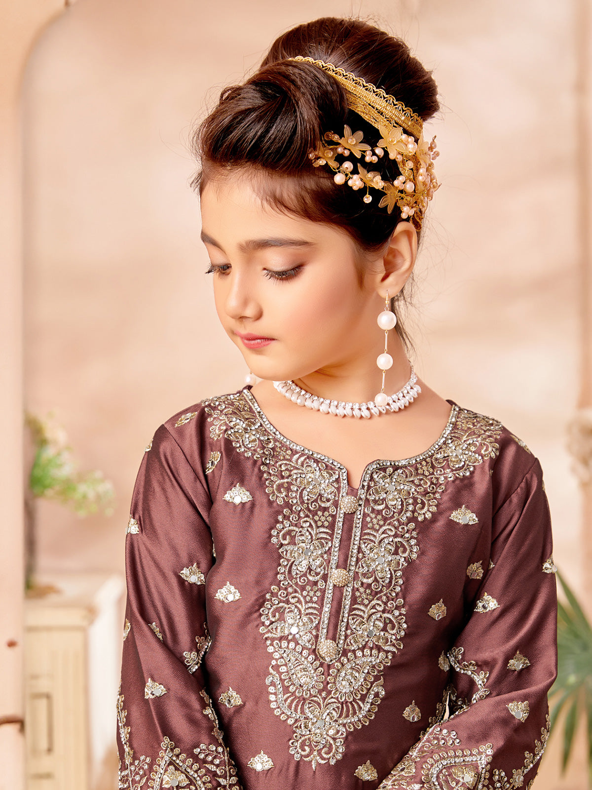 Rust brown silk pakistani suit with dupatta