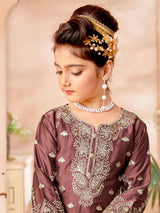 Rust brown silk pakistani suit with dupatta