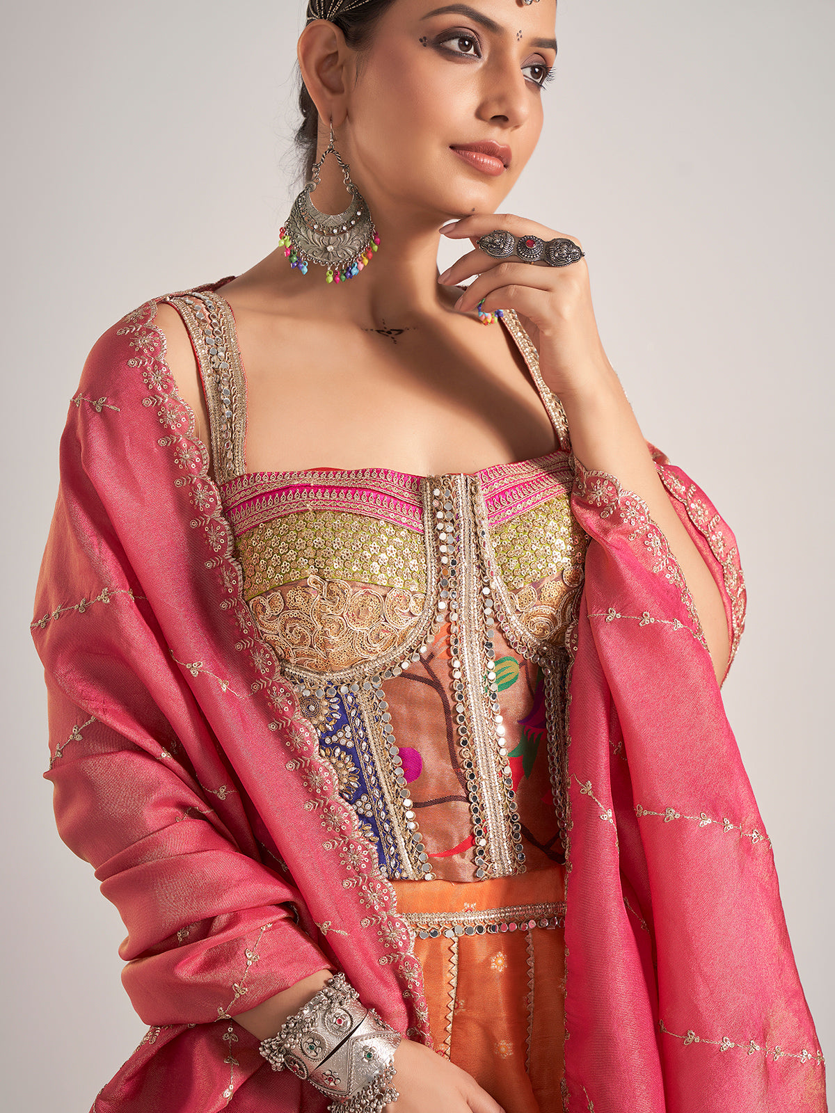 Rust orange silk navratri chaniya choli