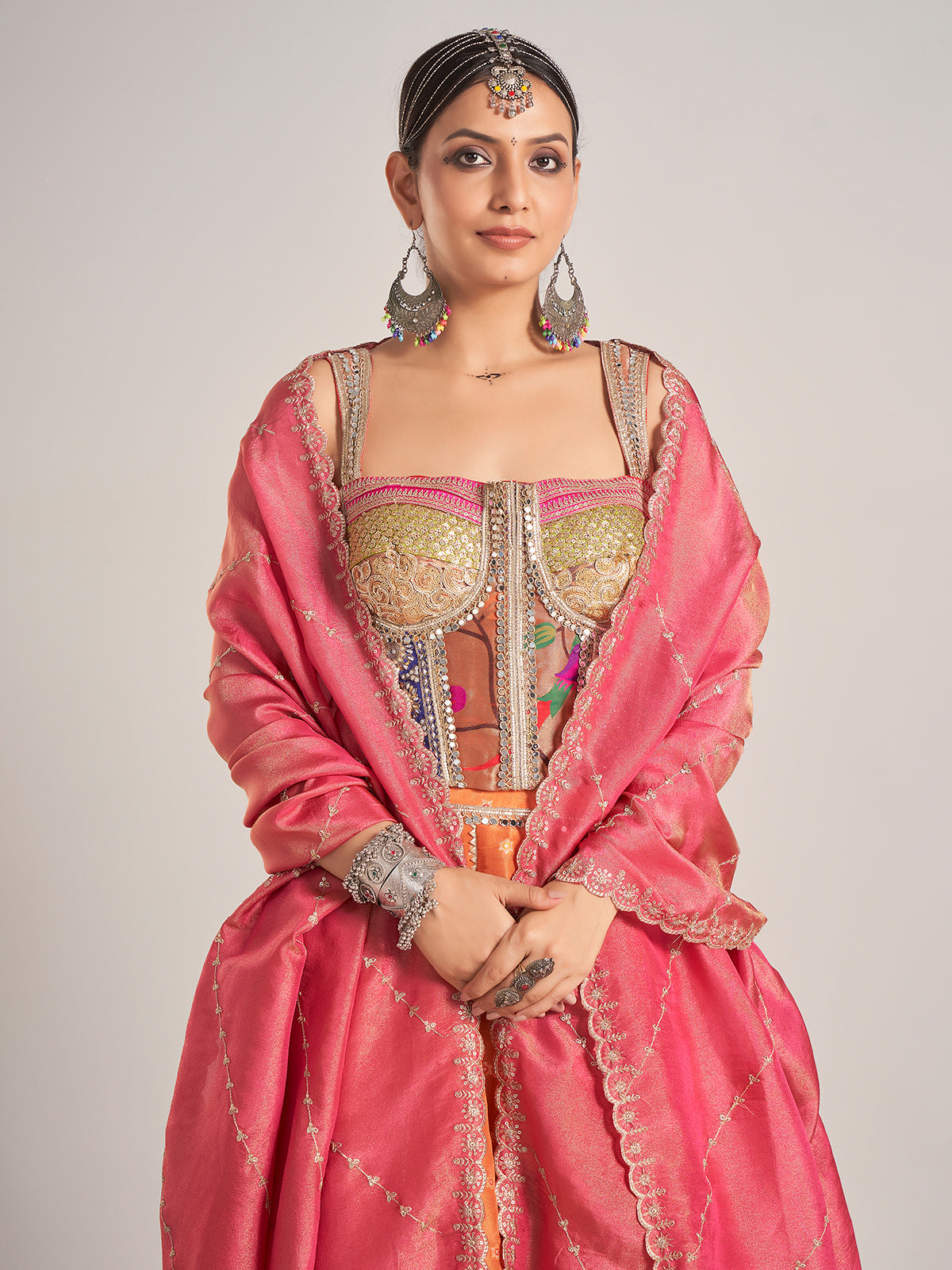 Rust orange silk navratri chaniya choli