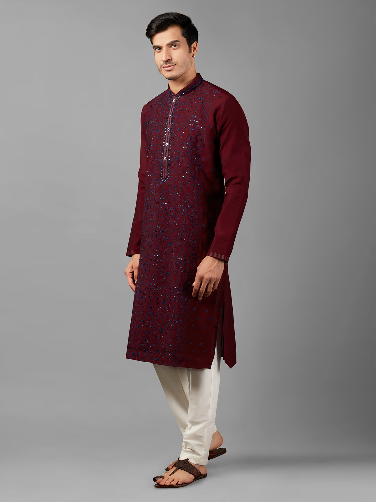 Silk embroidery maroon kurta suit