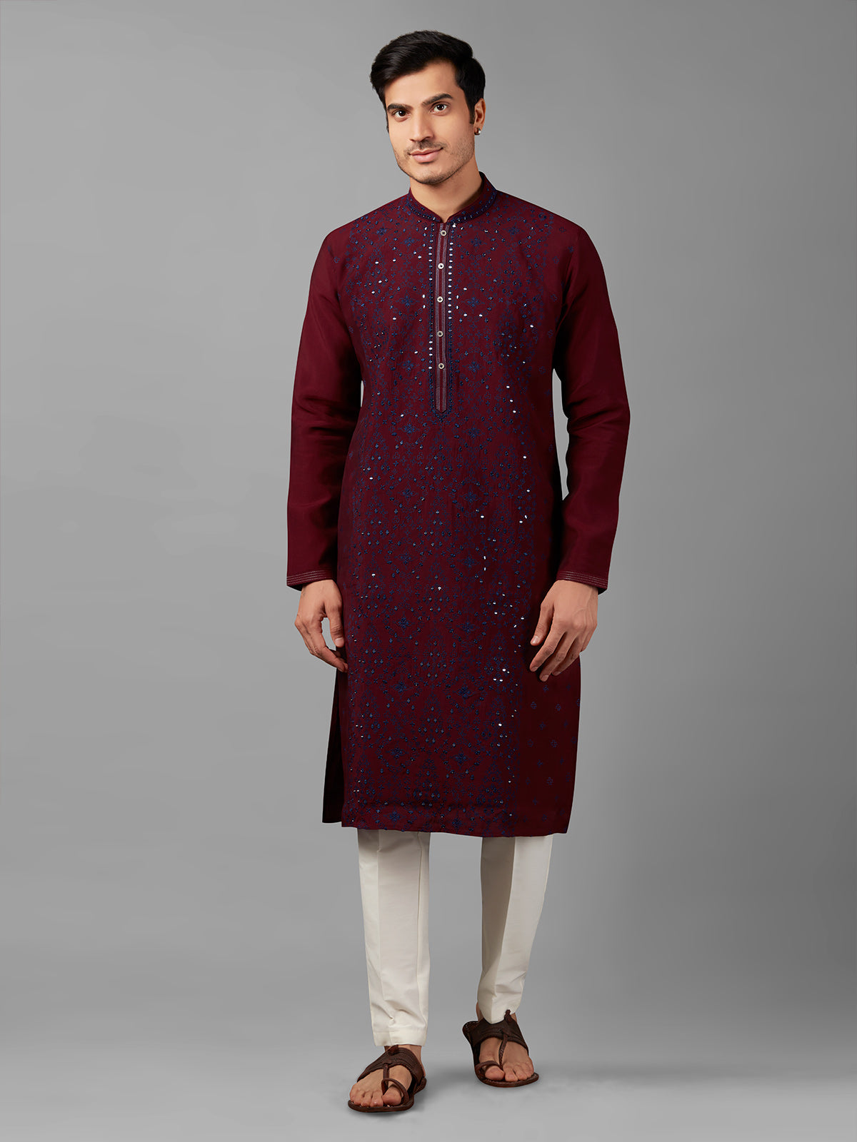 Silk embroidery maroon kurta suit