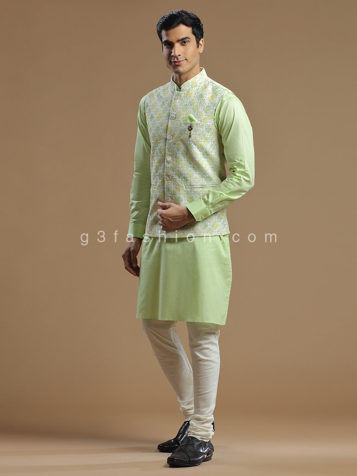 Silk pista green wedding waistcoat set for men