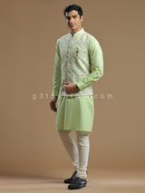 Silk pista green wedding waistcoat set for men
