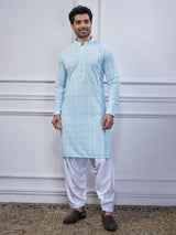 Sky blue cotton festival wear kurta suit