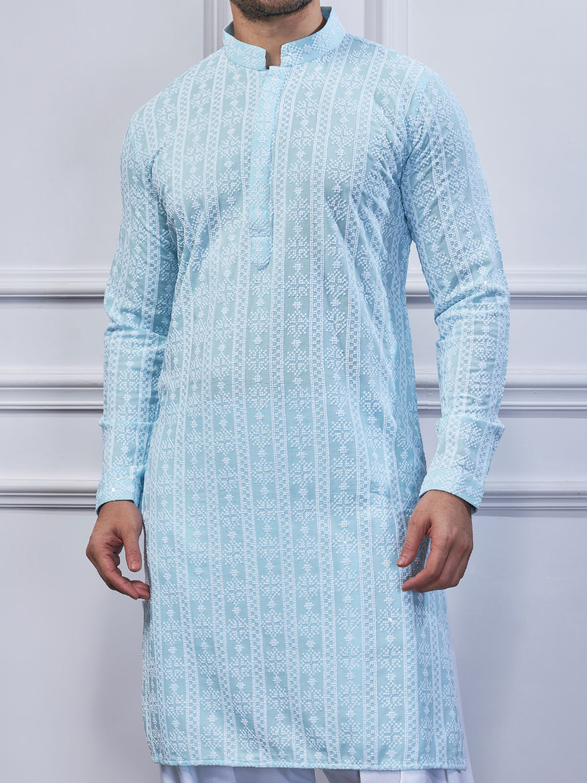 Sky blue cotton festival wear kurta suit