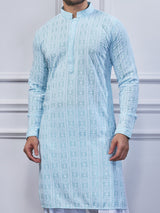 Sky blue cotton festival wear kurta suit