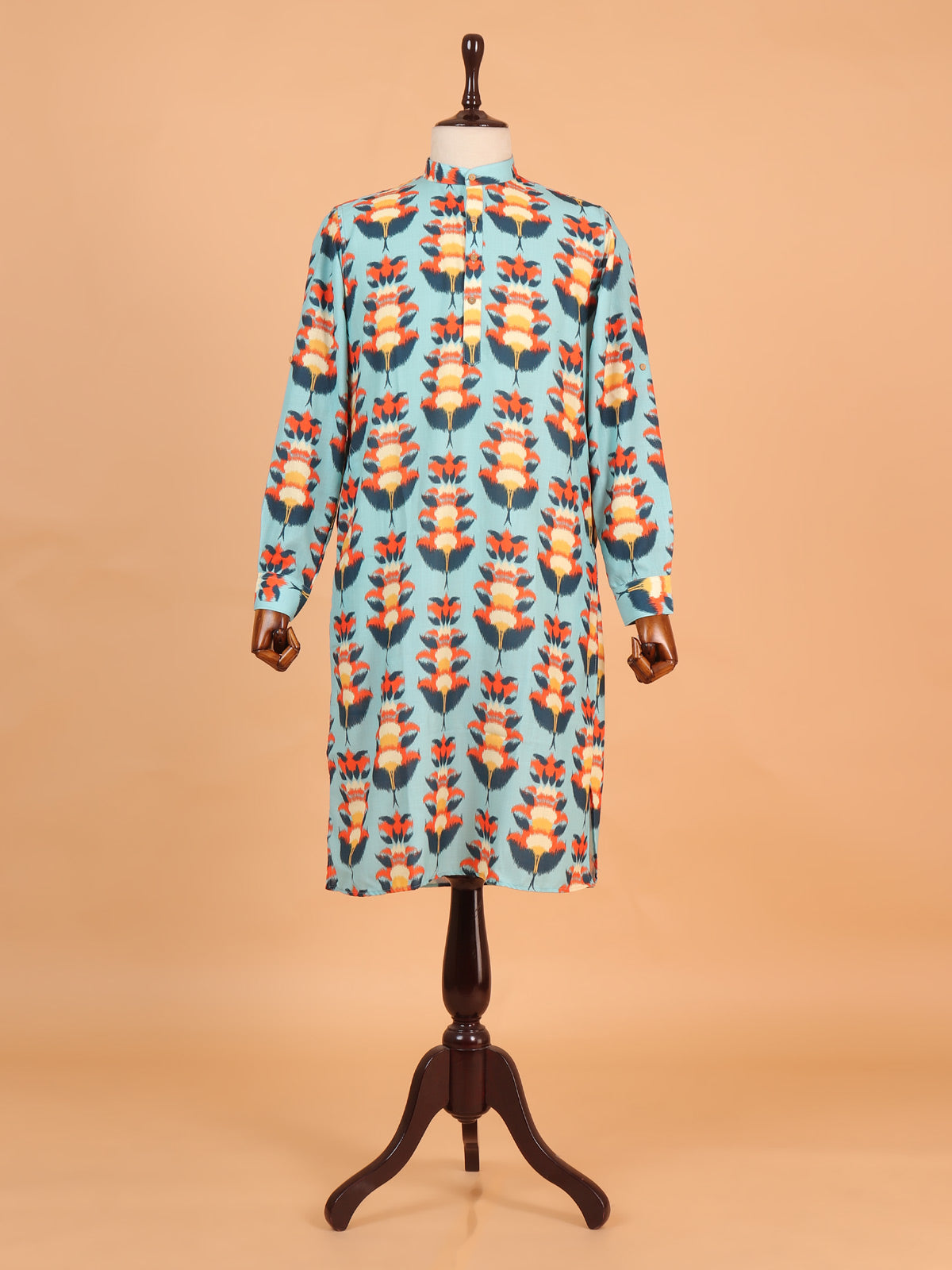 Sky blue cotton kurta with beautiful print for men