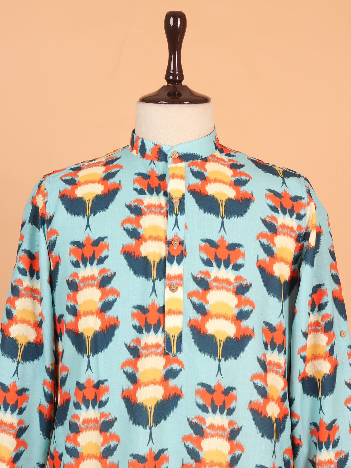 Sky blue cotton kurta with beautiful print for men