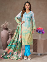 Sky blue cotton silk salwar suit with stand collar