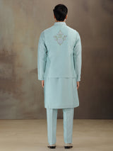 Sky blue silk wedding wear waistcoat set for men