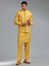 Smashing mustard yellow silk wedding waistcost set