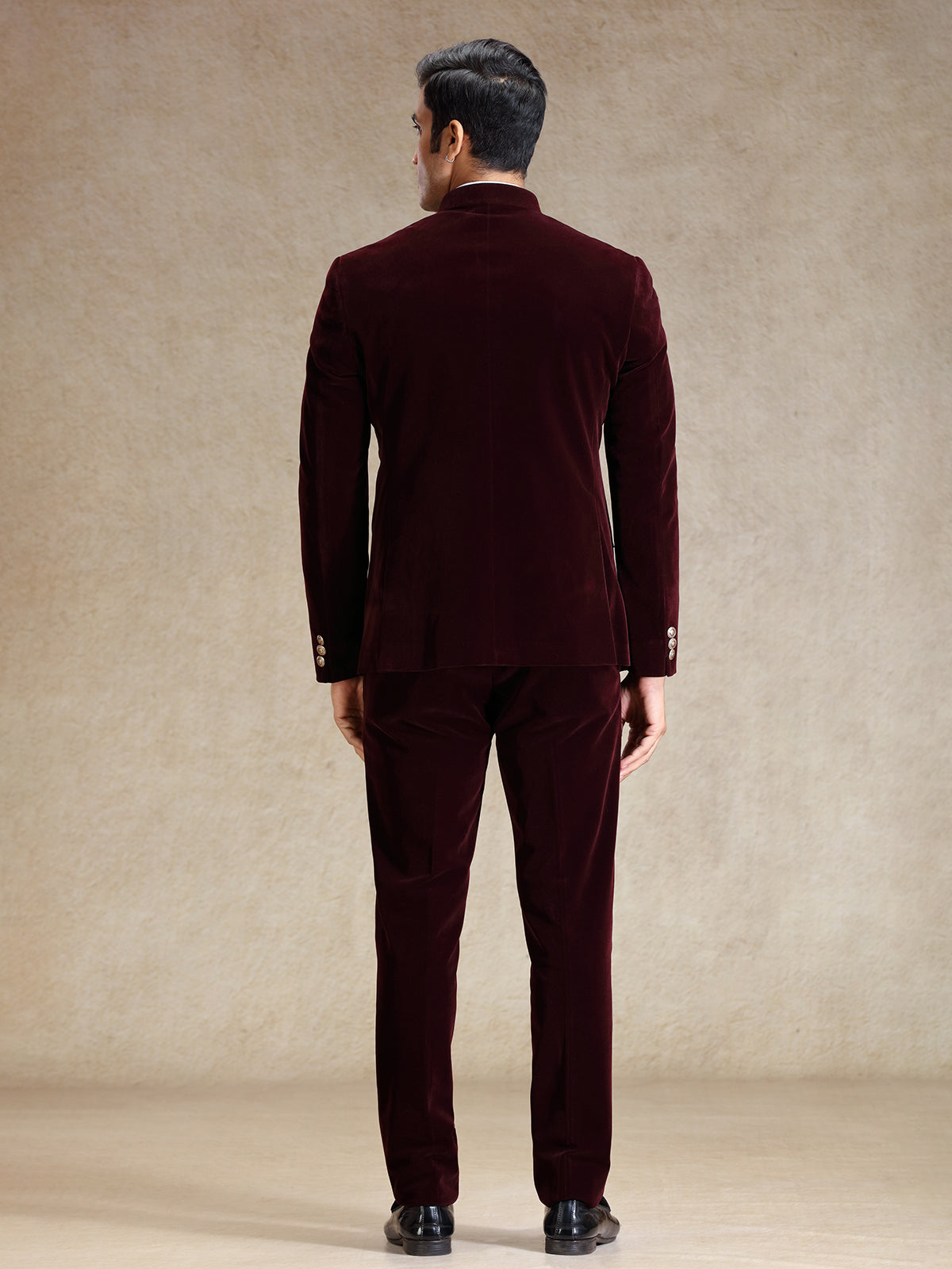 Solid wine velvet jodhpuri suit for wedding