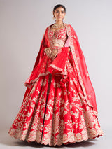 Splendid red raw silk lehenga choli