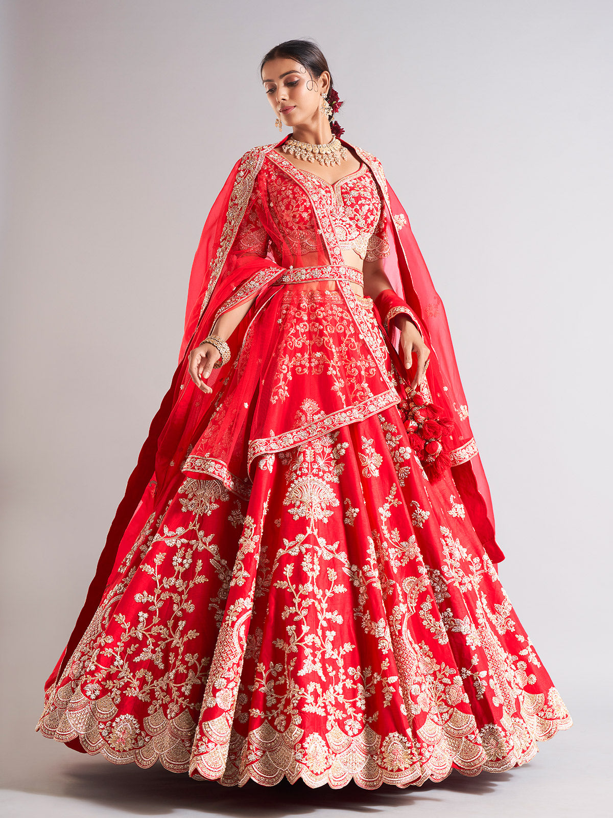 Splendid red raw silk lehenga choli