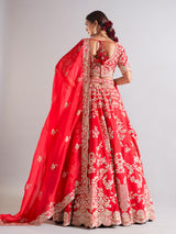Splendid red raw silk lehenga choli