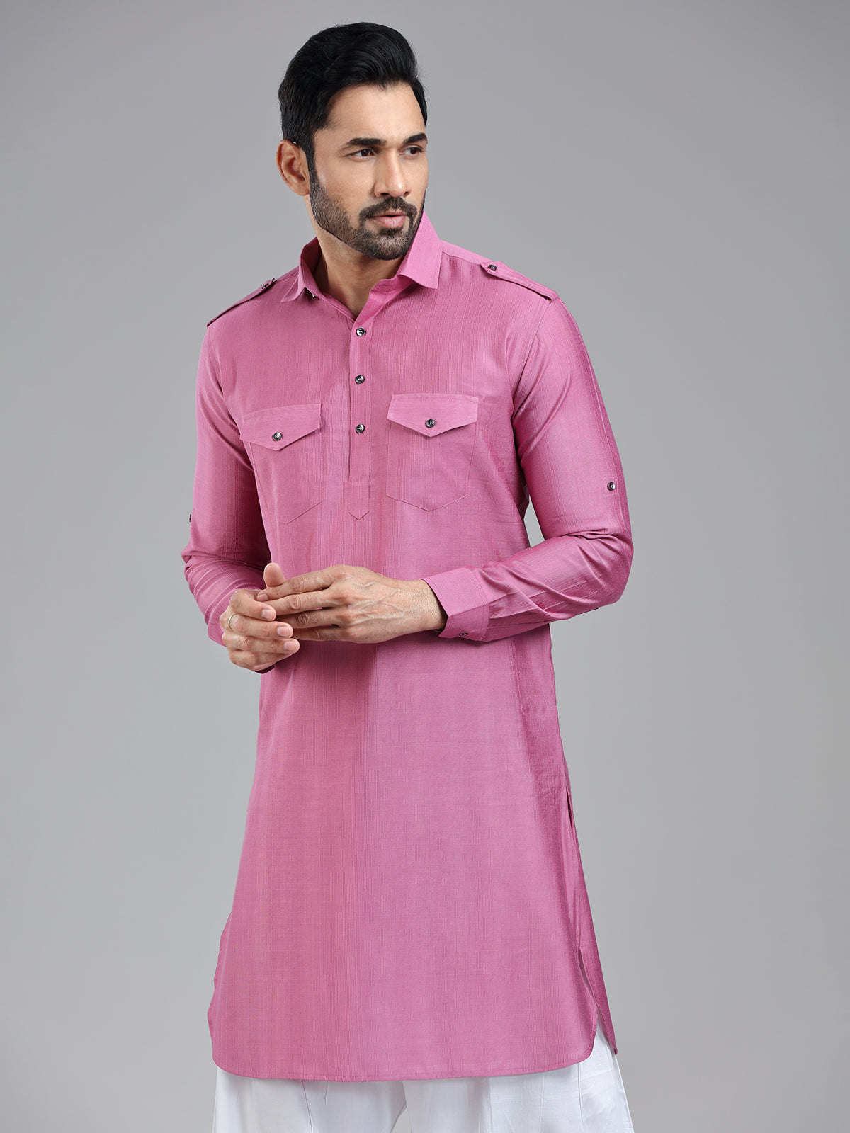 Striking elegant dark pink pathani kurta for men