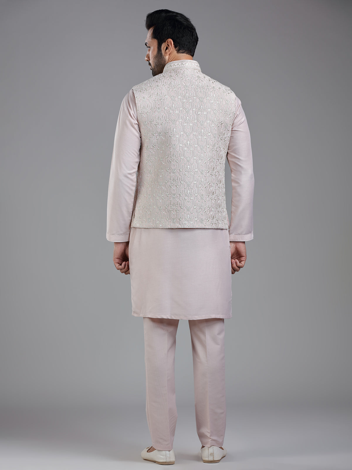 Striking light pink waistcoat set for wedding charm