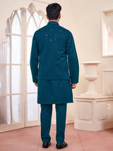 Striking rama blue waistcoat set for men