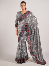 Stunning silver net with sequins saree