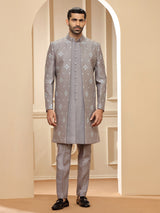 Stunning grey raw silk indowestern