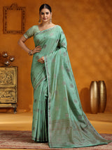 Stunning mint green silk saree