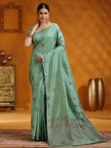 Stunning mint green silk saree