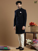 Stunning navy hued terry rayon wedding indo western