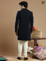 Stunning navy hued terry rayon wedding indo western