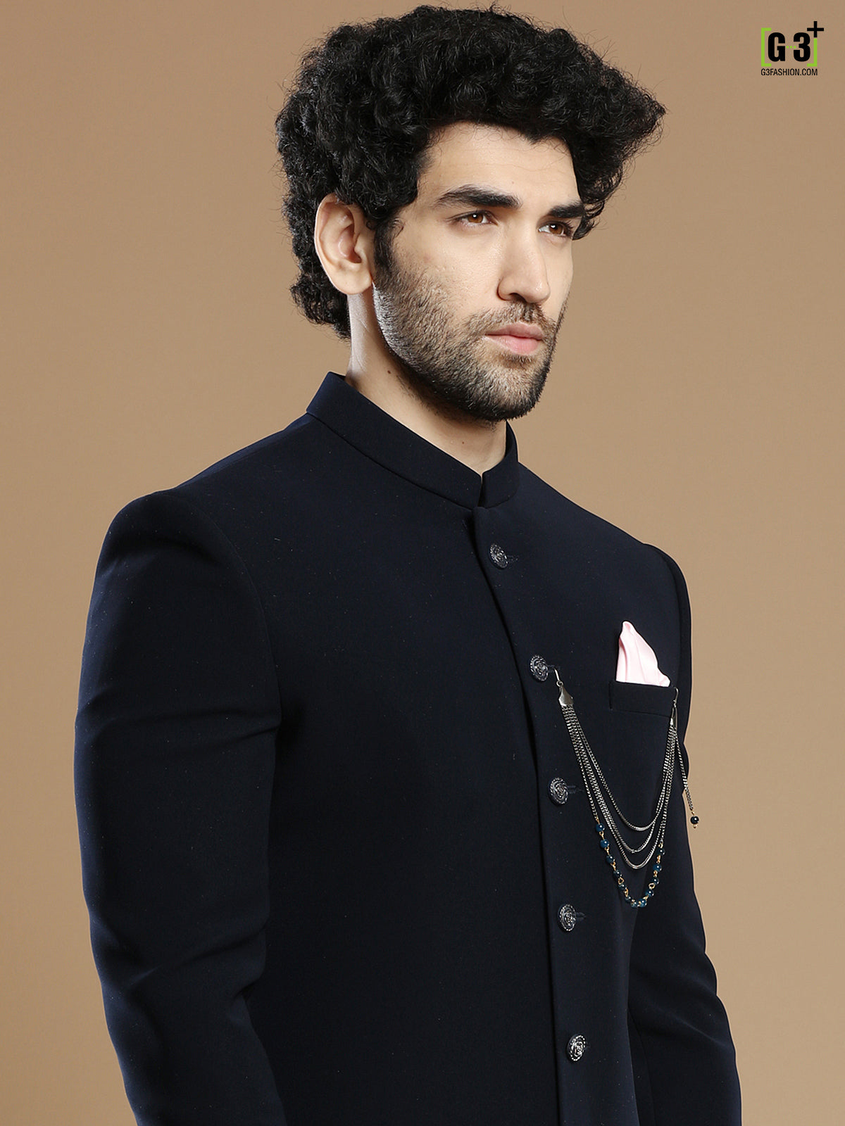 Stunning navy hued terry rayon wedding indo western