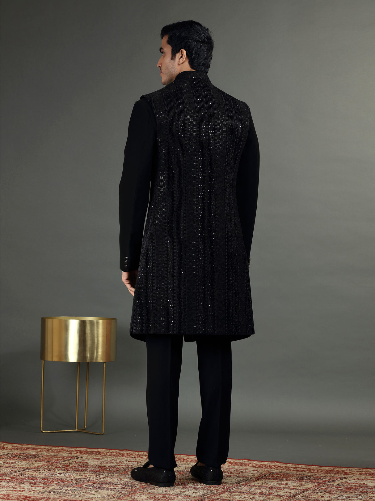 Velvet and terry rayon black indowestern