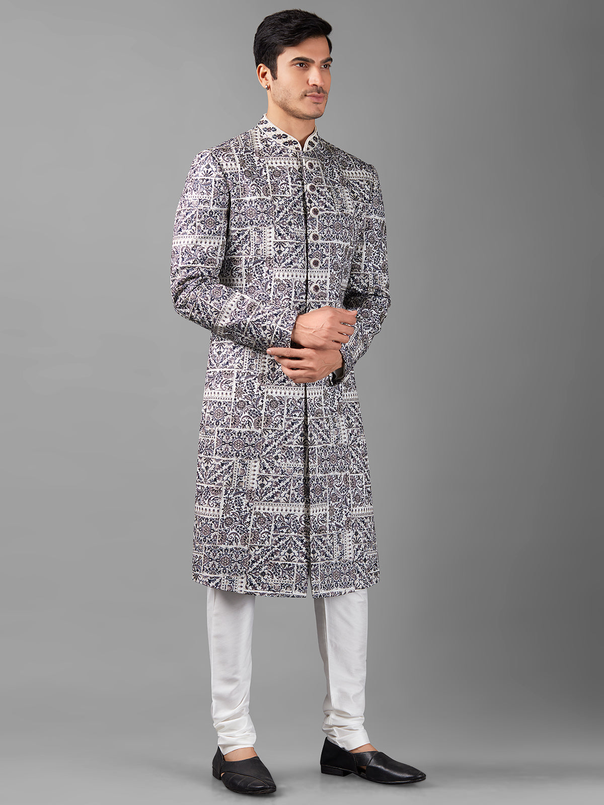 Stunning white embroidery sherwani