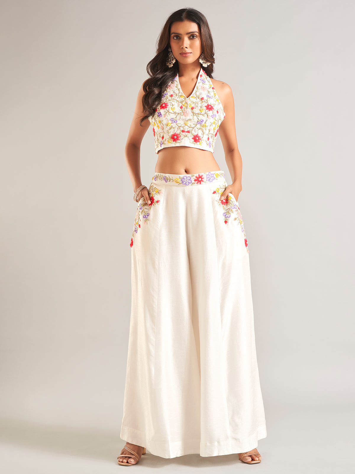 Stunning white georgette palazzo salwar suit