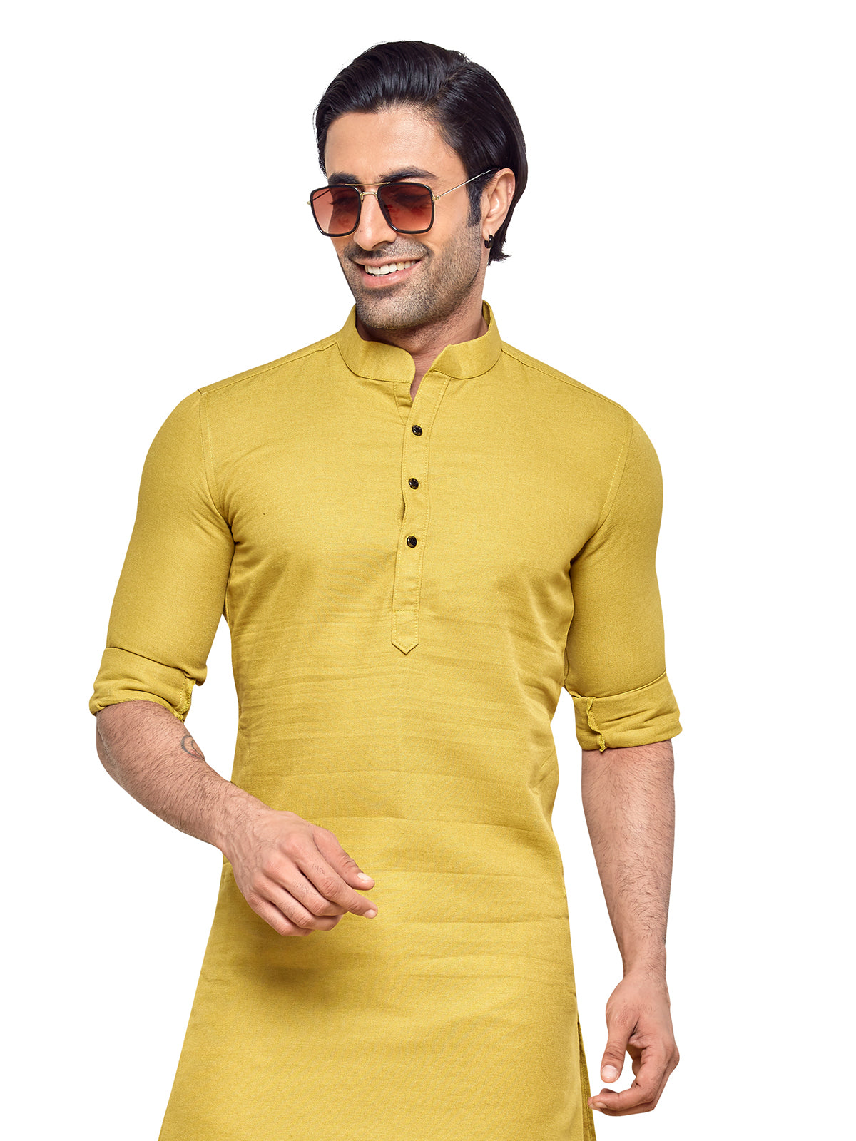 Stunning yellow cotton plain kurta