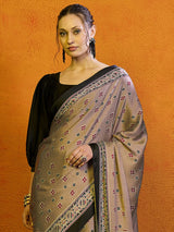 Stylish brown bhagalpuri silk saree with prints