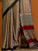Stylish brown bhagalpuri silk saree with prints