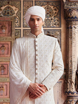 Stylish cream terry rayon sherwani