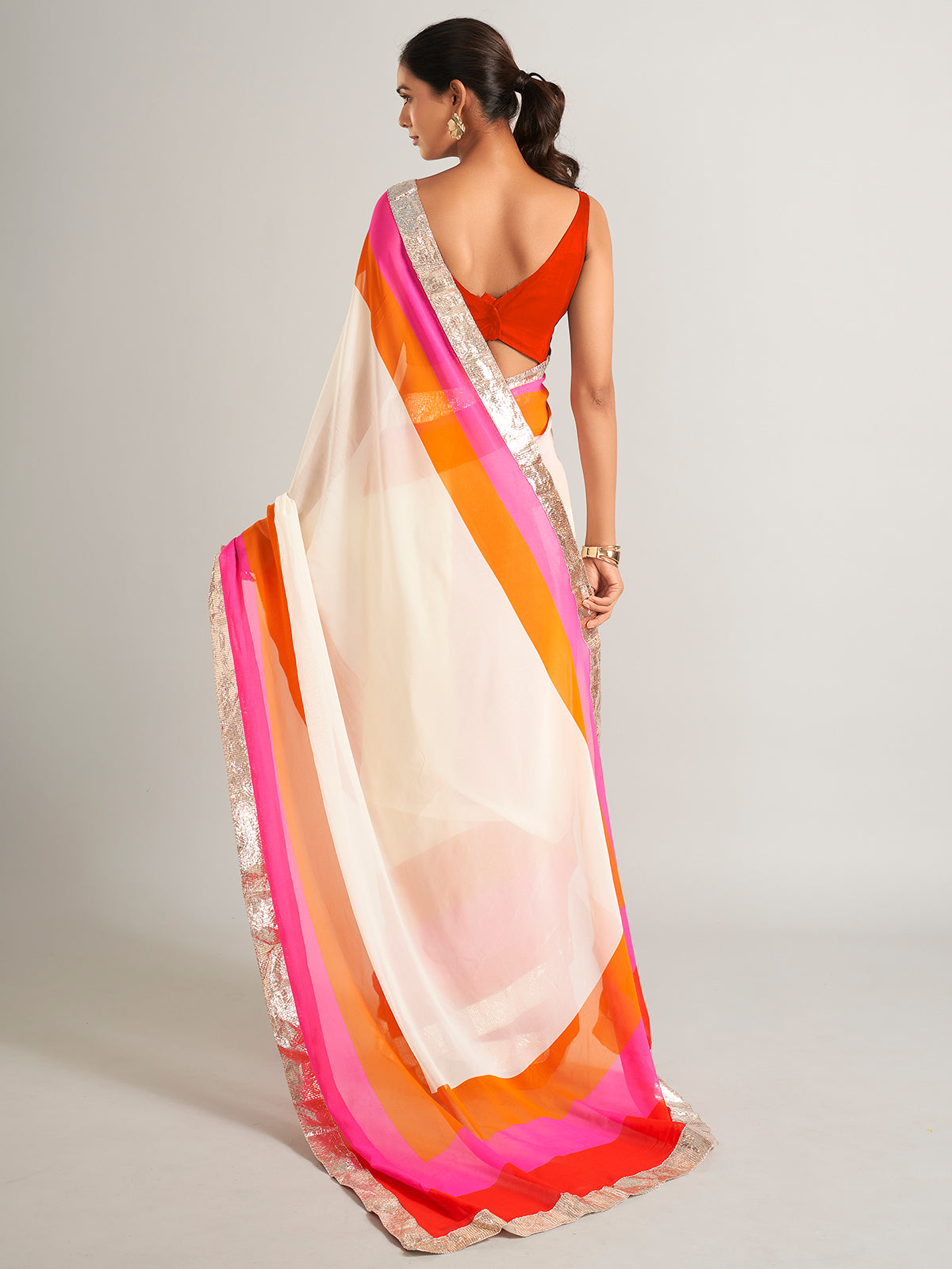 Stylish multicolour georgette saree with stripe
